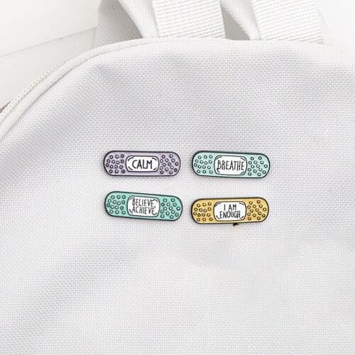 Fashion Cute Cartoon band-aid Enamel Brooch For Women Girls breathe believe achieve I am enough Badge Pins Jewelry Gifts