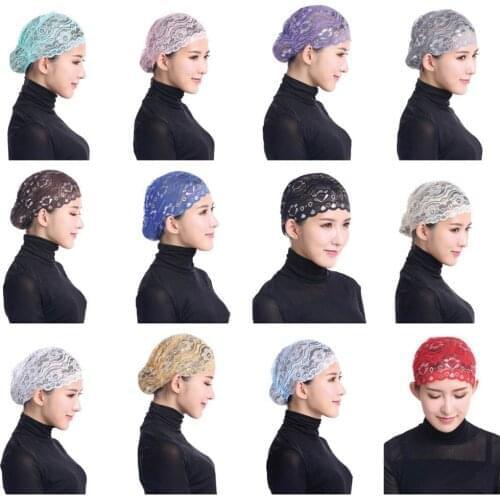 Muslim Women Headscarf Summer Thin Lace Inner Hijab Head Cover Cap HeadWrap Scarves Islamic Arab Ladies Headwear Pre-Tied Bonnet