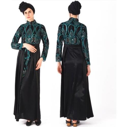Muslim adult Sequins stitching abaya Arab embroidery muslim abaya Dress Musical Robe prayer split muslim dress wq1008 dropship