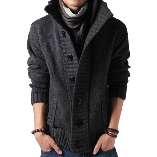 Mens Sweater Cardigan Fashion Knitted Stand Collar Sweater Men Clothig Long Sleeve Solid Color Button Cardigan Coat
