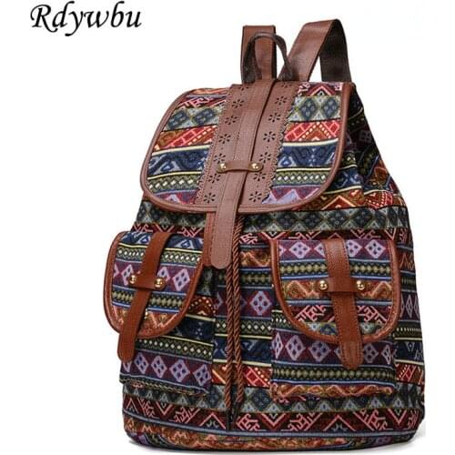 National Women Canvas Backpack Vintage Big Capacity Travel Bag Girls Drawstring School Book Bag Female Bagpack Mochila B800