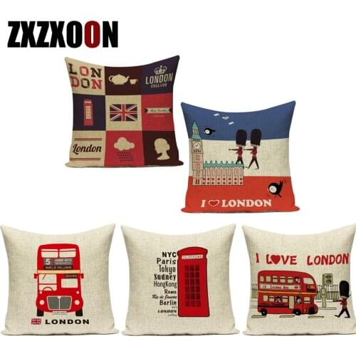 Nordic London Style Bus Soldier Flag Decorative Pillows Case Polyester Sofa Home Cushion Cover for Bedroom Pillowcase