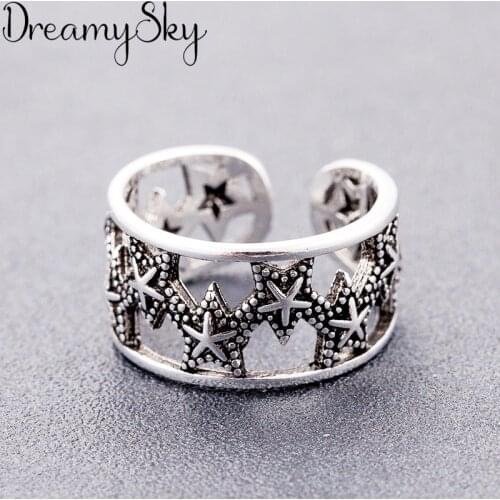 New Trendy Bridal Jewelry Silver Color Star Rings For Women Girls Gift Bohemian Vintage Large Engagement Ring Anillos