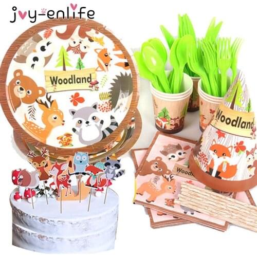 Woodland Animals Party Safari Party Decor Kids Birthday Party Disposable Tableware For Forest Animals Baby Shower Decor Supplies