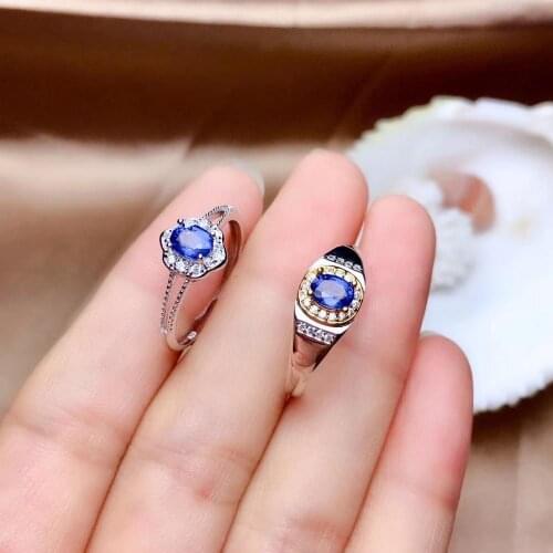 Couple ring natural topaz gemstone Ring real 925 sterling silver ring valentine good blue color gem anniversary gift