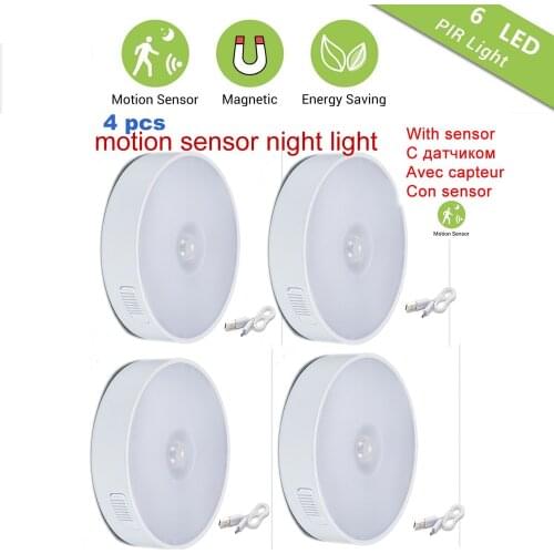 2-6pcs PIR Motion Sensor indoor Energy Saving Yard Path Home Garden Security usb charged led cabinet lamp night light warm whit
