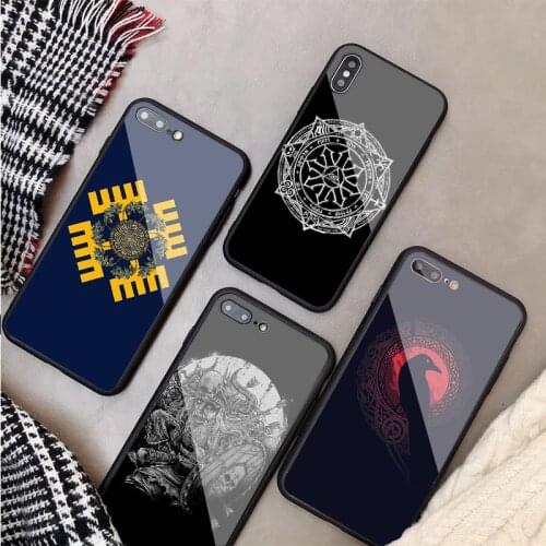 Luxury Tempered Glass Case For iPhone 11 Pro Max X XS MAX 8 7 6 5 Plus Slavic Viking symbol Kolovrat Phone Back Cover Case