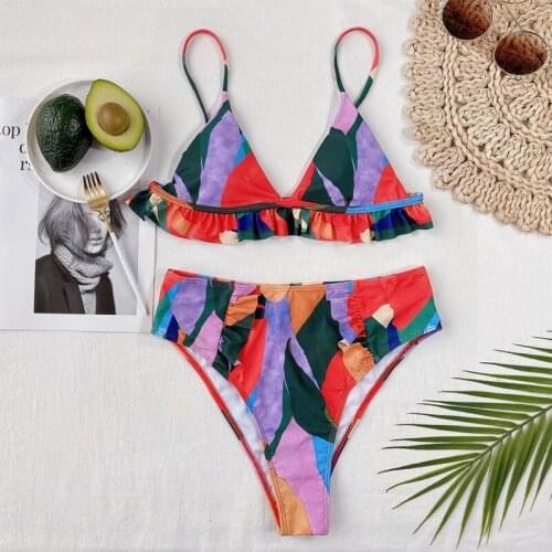 Sexy lady Swimming suit for women Tankini split Beach wear ruffle swimwear sling Color block set 2021 biquini two piece Swimsuit