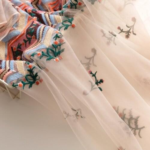Mesh fabric style embroidery pink lace fabric skirt dress fabric light soft yarn 50*130cm