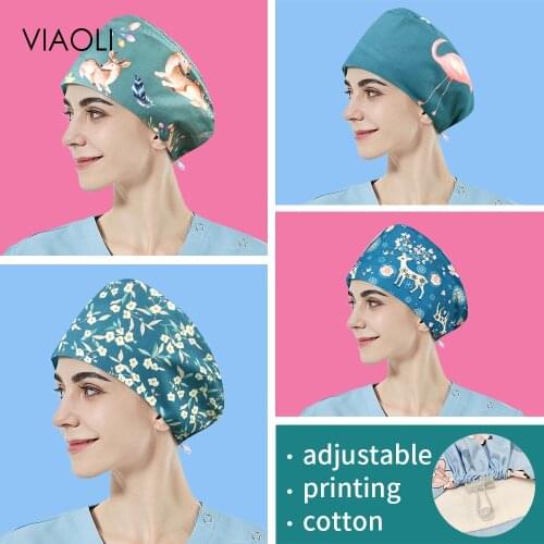 Pattern Print Scrubs Hat Baotou Caps Pet Scrub Caps Women Men Cotton Beautician Chef Cooking Skull Cap Scrub Hats for Long Hair