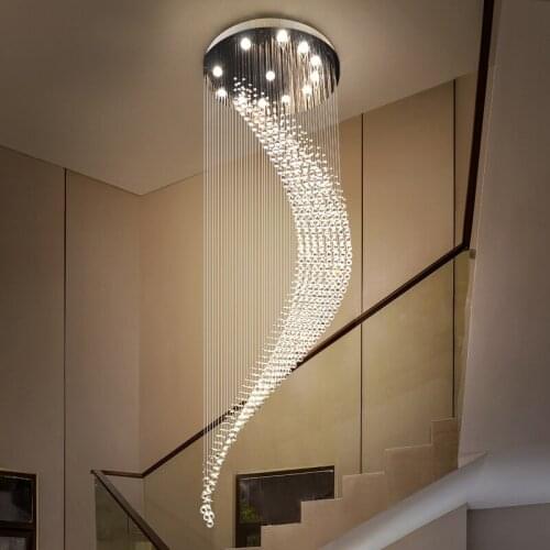 Modern staircase crystal chandelier luxury spiral design hall lighting living room dining room suspension crystal lamp loft