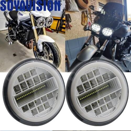 2Pcs 5.75" Led Headlights For Speed/Street Triple Thunderbird 3 White yellow Halo For Motorcycles cars