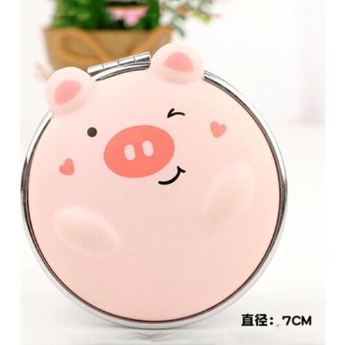 New 2X Magnification Folding Cute Small Mirror Cartoon Makeup Mirror Decompression PU Small Leather Mirror Girl Portable Mirror