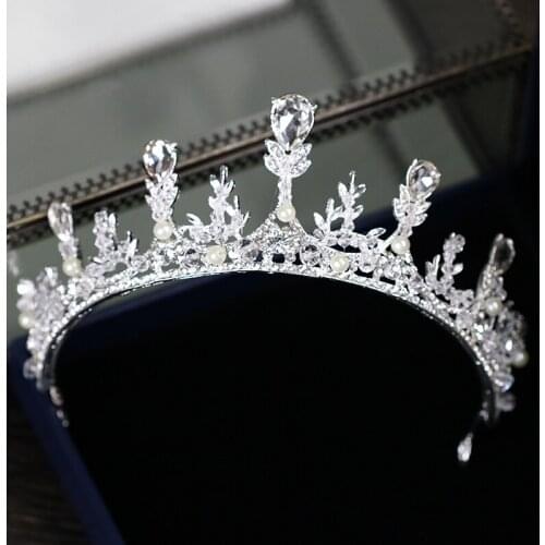 Pearl Tiaras Crowns Bride Wedding Women Gold Silver Color Hair Jewelry Crystal Rhinestone Handmade Fashion Hair Accessories Show
