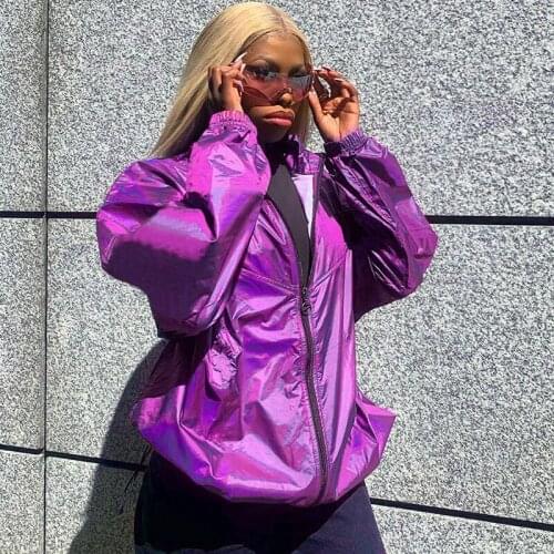 Palace Retro Gothic Moon Personalized Glossy Coat Womens Autumn Ins New Colorful Elastic Cloth Collar Zipper Tightening Band