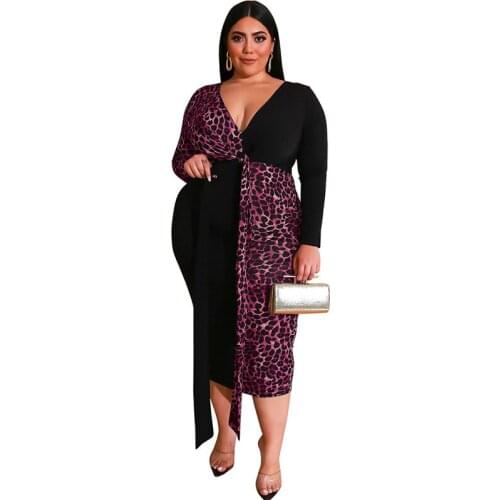 Long Sleeves Leopard Dress Women Fashion Ladies V Neck Sexy Casual Dress Plus Size 5xl Women Dress Vestidos Party Dress