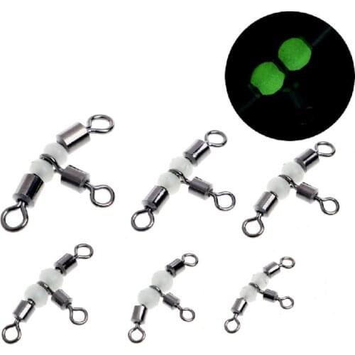10Pcs 3 Way Triple Glow Luminous Beads Fishing Rolling Swivels Tackle Connector U2JB