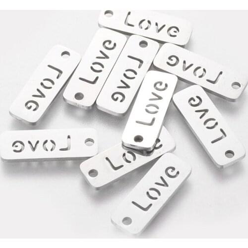 10pcs 304 Stainless Steel Pendants Charms Rectangle with Word Dream Love Luck for Jewelry Making DIY Findings