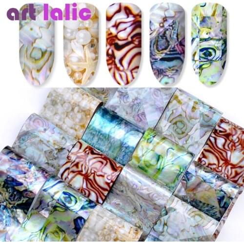 Artlalic New 16 Sheets Gradient Maze Shell Marble Design Nail Sticker 4*20cm Transfer Foil Stickers & Decals DIY Starry Nail Art