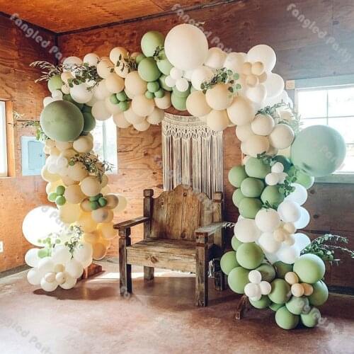 189pcs Dusty Green Matte White Natural Sand Balloon Garland Baby Shower Gender Reveal Wedding Decoration Birthday Party Favors