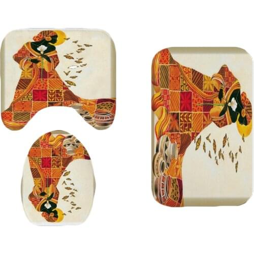 3pcs/set South Africa Figure Print Non Slip Toilet Cover Set Bath Mat + Contour Rug + Lid Cover for Bathroom
