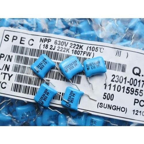 30Pcs Korea SUNG HO Film Fever Amplifier CBB Capacitor 630V 222K 2.2NF Foot Distance 7.5