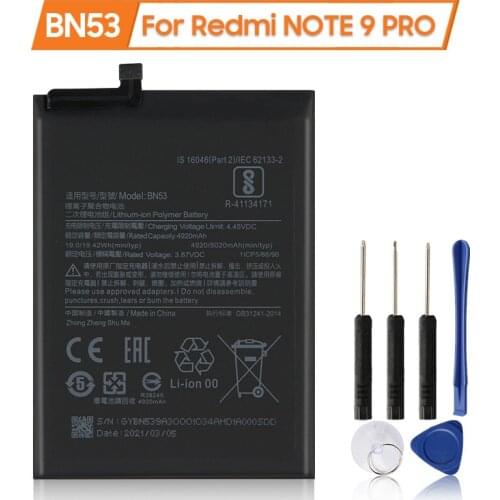 XaioMi Original Replacement Battery BN53 For Xiaomi Redmi NOTE 9 PRO Phone Battery 5020mAh