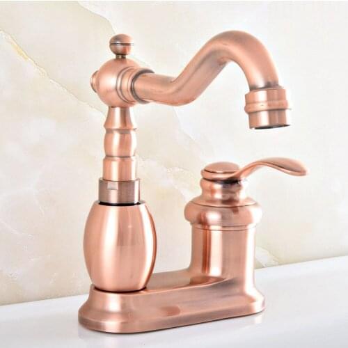 Antique Red Copper Brass Swivel Spout Single Handle Deck Mounted Bathroom Kitchen Two Holes Basin Sink Faucet Mixer Tap msf836