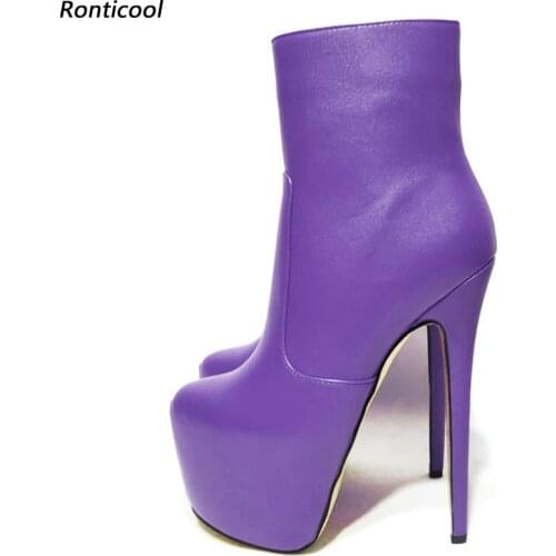 Ronticool Women Winter Platform Ankle Boots Side Zipper Thin High Heels Round Toe Gorgeous 8 Colors Shoes Plus Size 45 47 52