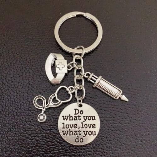 1pc Nurse Keychain Physician Assistant Key Chains Medical Keyring Stethoscope Syringe Charms Do What You Love Jewelry