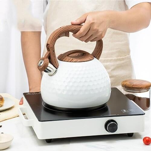 Stainless Steel Boil Water Kettle Wood Grain Handle White Hammer Grain Whistle Pot Induction Cooker Household Kitchen Supplies