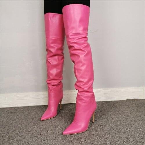 Dovereiss Fashion Womens Shoes Winter Pointed Toe sexy Zipper new Rose red concise Over the knee boots Stilettos heels 36-47