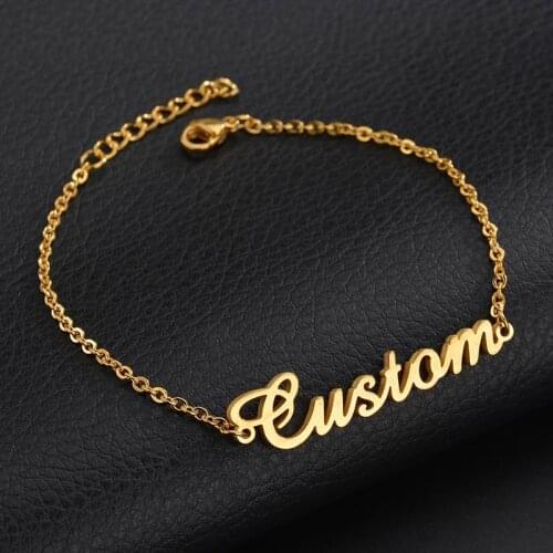 Dropshipping Women Jewelry Charm Bracelet Personalized Custom Name Letter Stainless Steel Gold Plated Ankle Bracelets Bangles