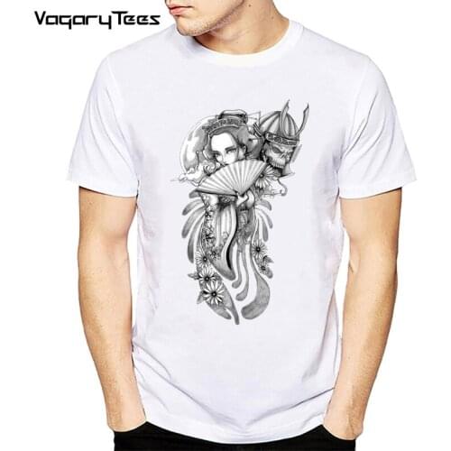 Harajuku Tshirt Streetwear Men Japanese T Shirt Tattoo Geisha Samurai Art Hip Hop Summer T-Shirt Short Sleeve Tops Tees Hipster
