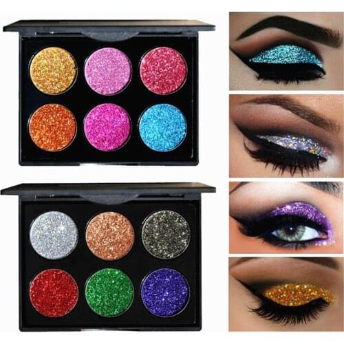 HANDAIYAN Glitter 6 Colors Eyeshadow Palette Pearlescent Meke up Shimmer Waterproof Professional Cosmetics Makeup