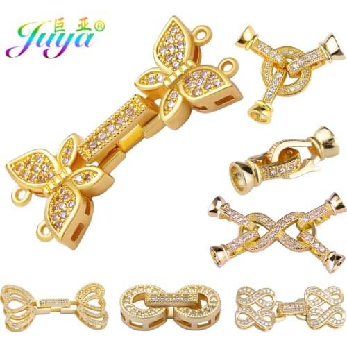 Juya DIY Women Beadwork Jewelry Making Fastener Pearls Clasps Supplies Micro Pave Zircon Decorative Metal Closure Clasps