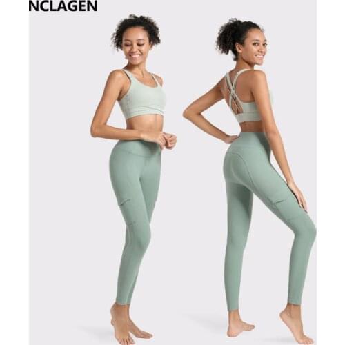 NCLAGEN Yoga Sets Women Gym Clothes Naked-feel Fabric Buttery-Soft Pocket Sportswear Leggings Top Sport Outfit Bra Fitness Suit