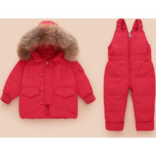 Children Winter Clothing Set -30 Toddler Snowsuit Kids Coat Baby Boy Girl White Duck Down Jacket + Bib Pants Suit Enfant Parka
