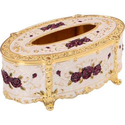 Metal Tissue Box Case European Gold Plated Rose Napkin Paper Holder Zinc Alloy Tissue Box Napkin Box wedding decoration ZJH051