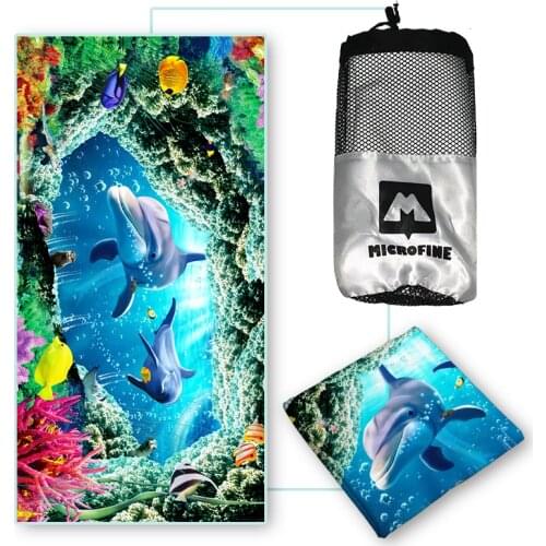 Microfine Beach Towel Sand Free Quick Dry Microfiber Towel Dolphin Wearable Sport Travel Gym Towels