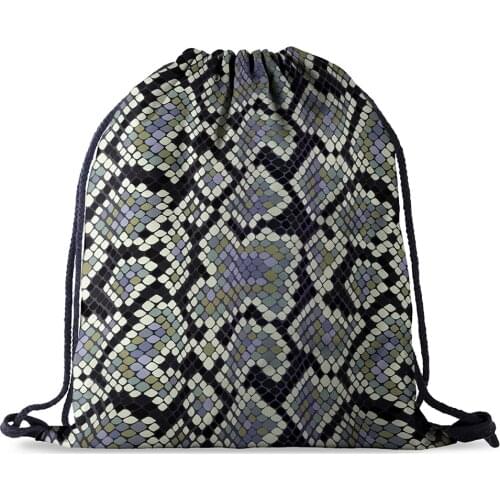 Fashion Drawstring Bag Printing Snake skin pattern Drawstring Backpack Women men daily Casual Girls Mochila knapsack Feminina