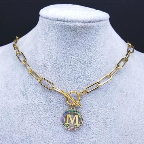 2021 Fashion M Letter Stainless Steel Chokers Necklace Women Gold Color Chain Necklaces Jewelry collares mujer N7001MS01