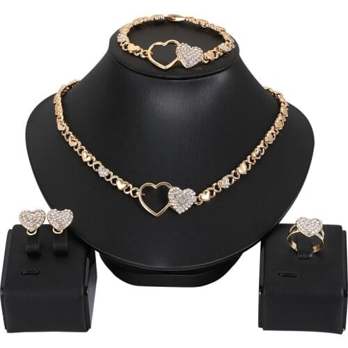Fashion African Beads Jewelry Set Bridal Gold Color Heart Necklace Set Nigerian Wedding Dubai Jewelry Sets Design Accessories