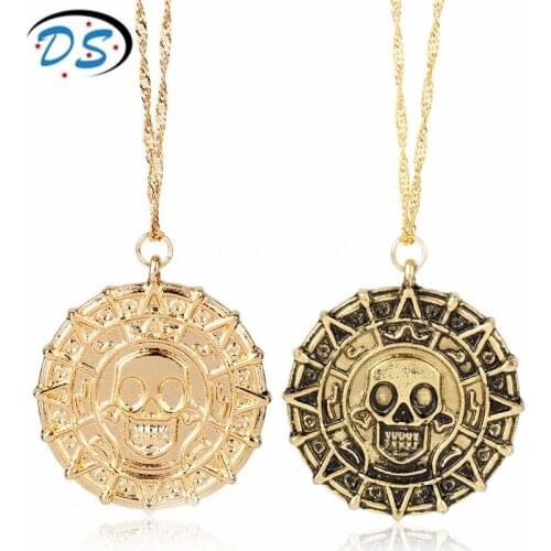 Mens Fashion Simple Pendant Necklace Charms Pendants Neck lace Pirates of the Caribbean Skull Head Coin dog tag Necklace