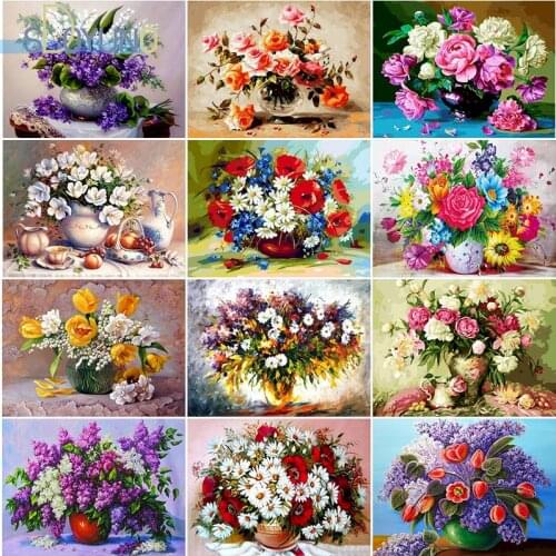 SDOYUNO DIY Paint by Number Flowers 60X75cm Oil Painting By Numbers Scenery Frameless Digital Painting On Cavans Home Decor
