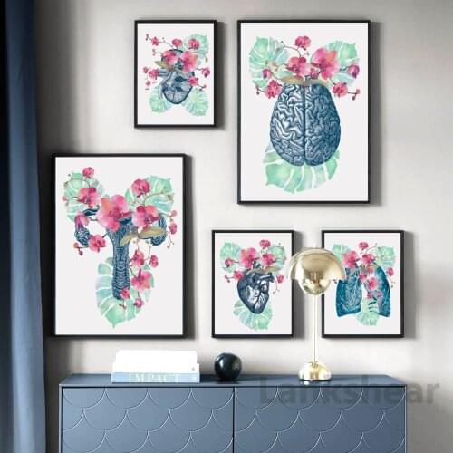 Wall Art Canvas Painting Anatomy Human Organs Flower Nordic Posters And Prints Wall Pictures For Living Room Doctor Office Decor