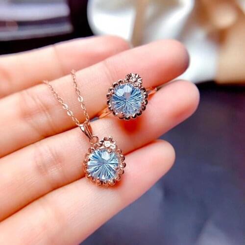 New Arrival Real Natural Topaz Jewelry set Natural And Real Topaz Set 925 sterling silver Fine jewelry 1pc ring,1pc Pendant