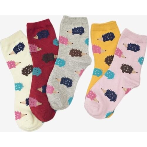 New Cartoon Animal Cute Hedgehog Pattern Colorful Funny Happy Woman Short Socks High Quality Soft Comfortable Casual Cotton Sock