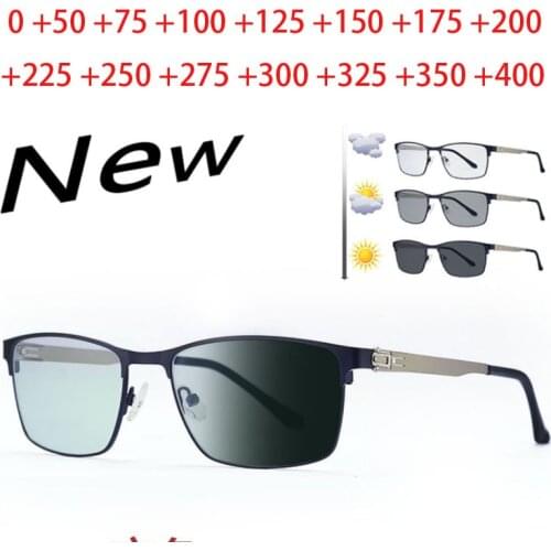 No Screws Design Reading Glasses Photochromic Gray Presbyopic Spectacles Far Sight Eyeglasses with Strength 0 To +400