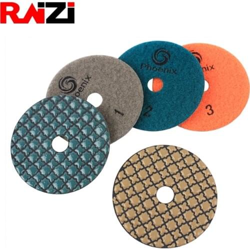 Raizi 4 inch/100 mm dry granite polishing pads 1 Pc 5 step marble quartz stone diamond sanding polishing pads